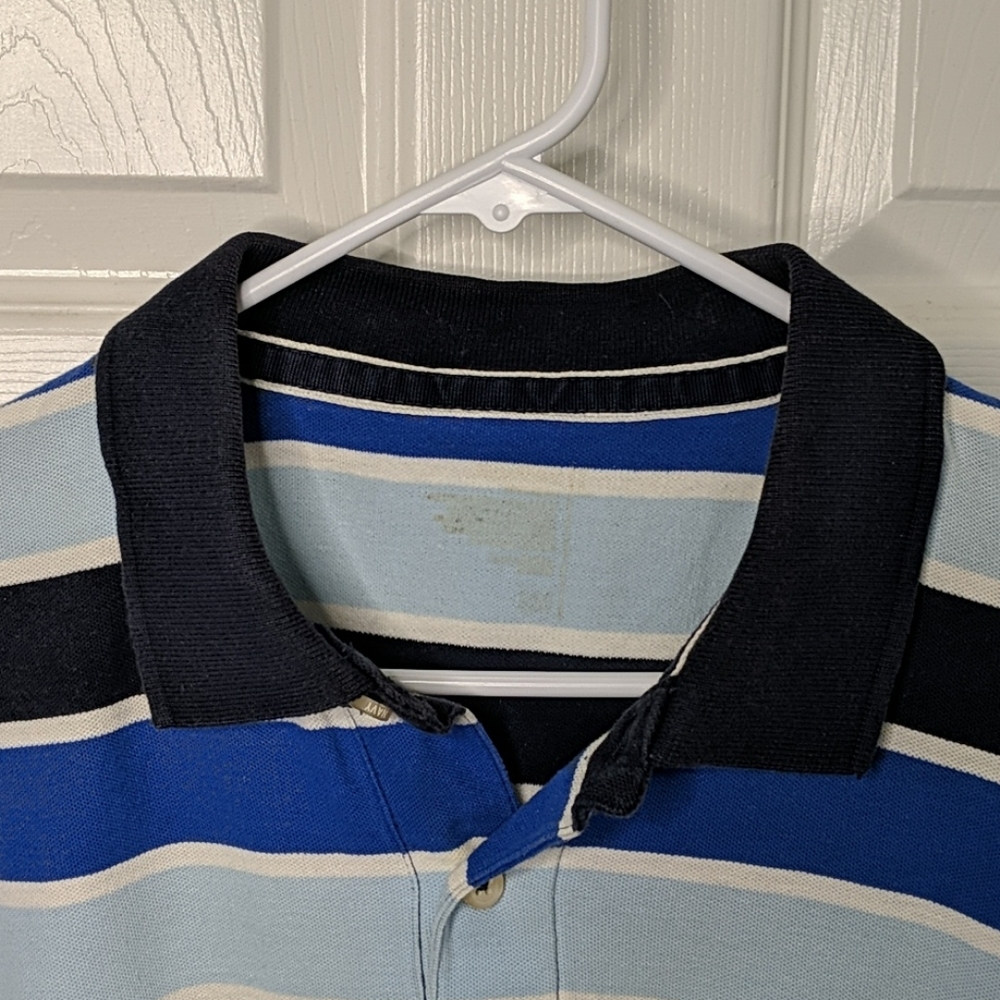 Blue striped polo shirt mens Large - Picture 2 of 3